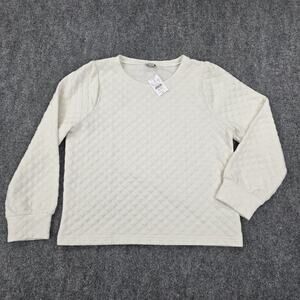 J Crew Sweater Womens Medium Ivory Quilted Pullover Long Sleeve Textured Casual